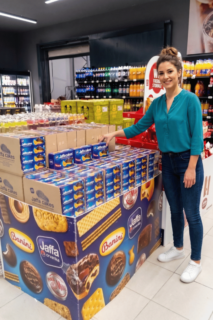 Merchandiser u prodavnici uz Jaffa keks 